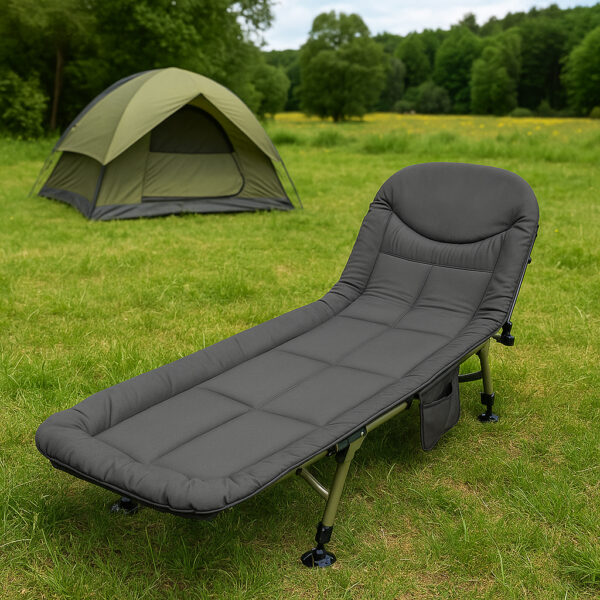 Pat camping turistic, pliabil, Deluxe cu spatar reglabil, maxim 150kg, 190x64x30 cm, gri - imagine 10