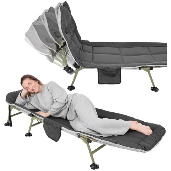 Pat camping turistic, pliabil, Deluxe cu spatar reglabil, maxim 150kg, 190x64x30 cm, gri - imagine 6