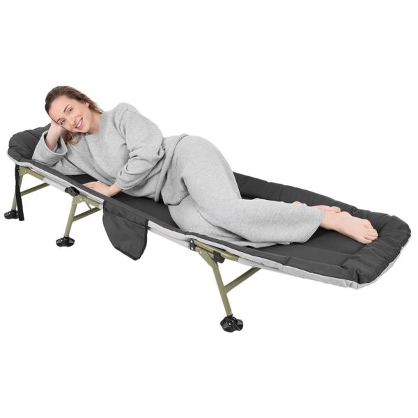 Pat camping turistic, pliabil, Deluxe cu spatar reglabil, maxim 150kg, 190x64x30 cm, gri - imagine 7
