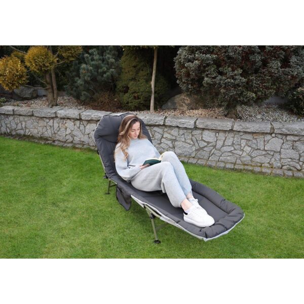 Pat camping turistic, pliabil, Deluxe cu spatar reglabil, maxim 150kg, 190x64x30 cm, gri - imagine 9