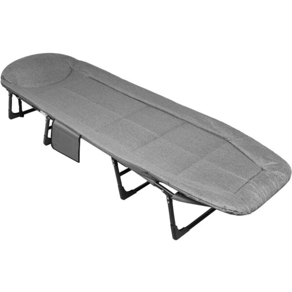Pat pliabil camping Deluxe Trip cu spatar reglabil tip sezlong, 200x65x29 cm, gri - imagine 2