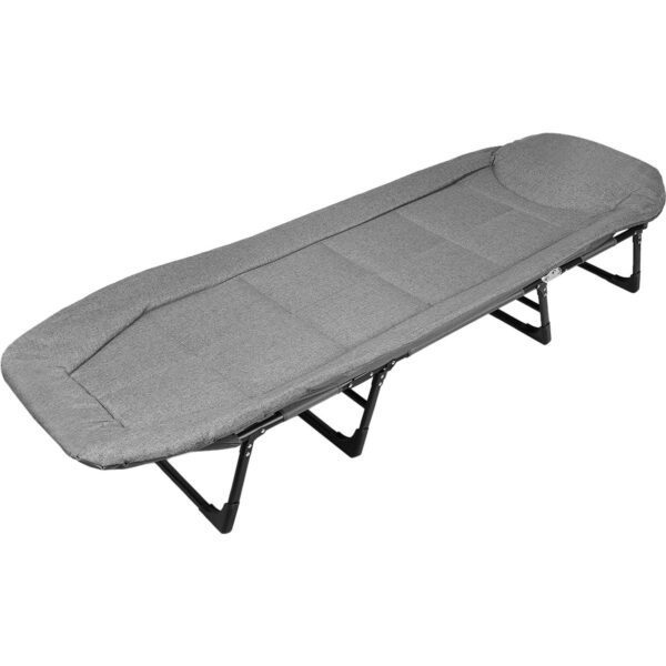 Pat pliabil camping Deluxe Trip cu spatar reglabil tip sezlong, 200x65x29 cm, gri - imagine 3