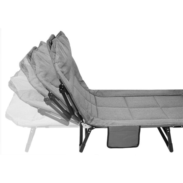 Pat pliabil camping Deluxe Trip cu spatar reglabil tip sezlong, 200x65x29 cm, gri - imagine 5