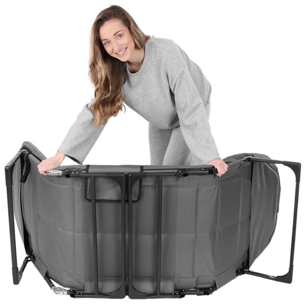 Pat pliabil camping Deluxe Trip cu spatar reglabil tip sezlong, 200x65x29 cm, gri - imagine 8