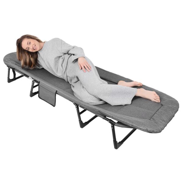 Pat pliabil camping Deluxe Trip cu spatar reglabil tip sezlong, 200x65x29 cm, gri - imagine 9