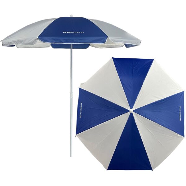 Umbrela plaja sau balcon cu inclinare, tija metalica, 160 cm, alb-albastru - imagine 3