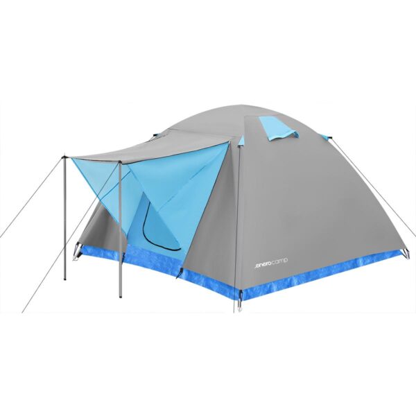 Cort camping iglu, 4 persoane, impermeabil, plasa anti-insecte, 240x210x130 cm, gri - imagine 2