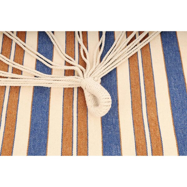 Hamac dublu cu bare din lemn, pentru 2 persoane, bumbac, 150kg, 200x150 cm, albastru si maro - imagine 8