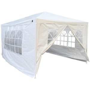 Pavilion gradina cu 4 pereti si ferestre, structura metalica, 300x400x250 cm, alb