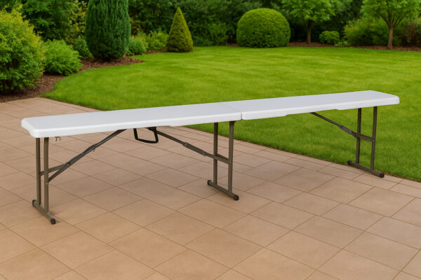 Banca pliabila pentru evenimente si catering, 183x28x43 cm, din HDPE si otel, alb - imagine 16