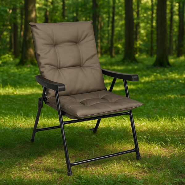 Scaun pliabil de gradina cu perna, structura metalica, 59x66x90 cm, maro - imagine 9