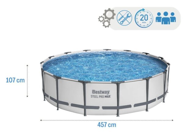 Piscina rotunda cadru metalic Bestway, Steel Pro MAX, 457 x 107 cm, cu toate accesoriile - imagine 6