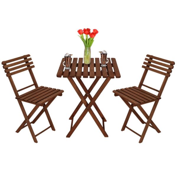 Set mobilier balcon sau terasa din lemn de fag, pliabil, masa 52x51x65 cm si 2 scaune, maro inchis - imagine 24