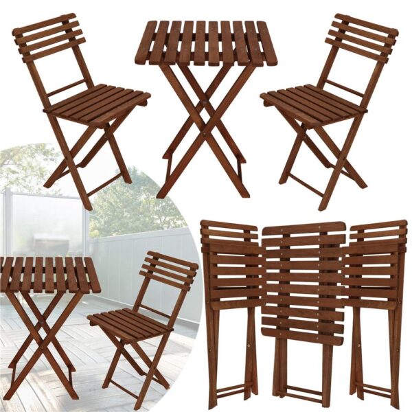 Set mobilier balcon sau terasa din lemn de fag, pliabil, masa 52x51x65 cm si 2 scaune, maro inchis - imagine 25