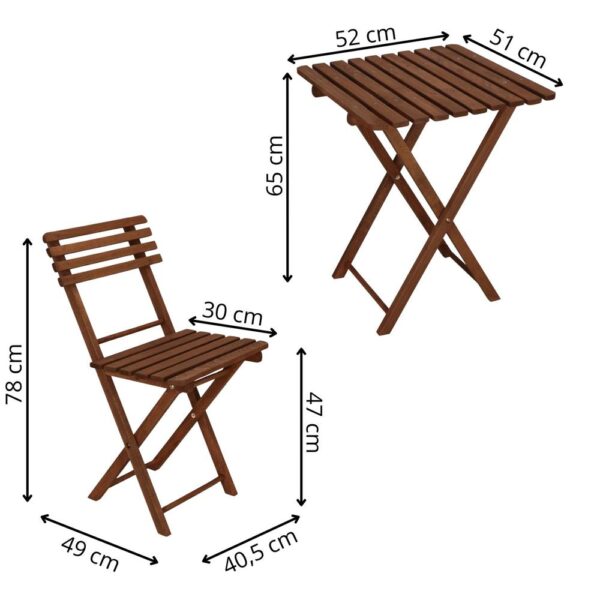 Set mobilier balcon sau terasa din lemn de fag, pliabil, masa 52x51x65 cm si 2 scaune, maro inchis - imagine 27