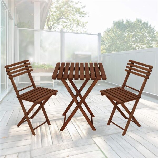 Set mobilier balcon sau terasa din lemn de fag, pliabil, masa 52x51x65 cm si 2 scaune, maro inchis - imagine 3