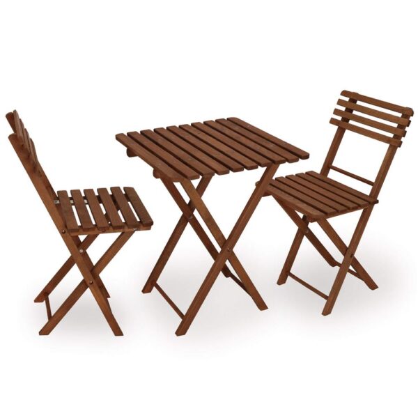 Set mobilier balcon sau terasa din lemn de fag, pliabil, masa 52x51x65 cm si 2 scaune, maro inchis - imagine 4