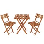 Set mobilier balcon sau terasa din lemn de fag, pliabil, masa 52x51x65 cm si 2 scaune, maro