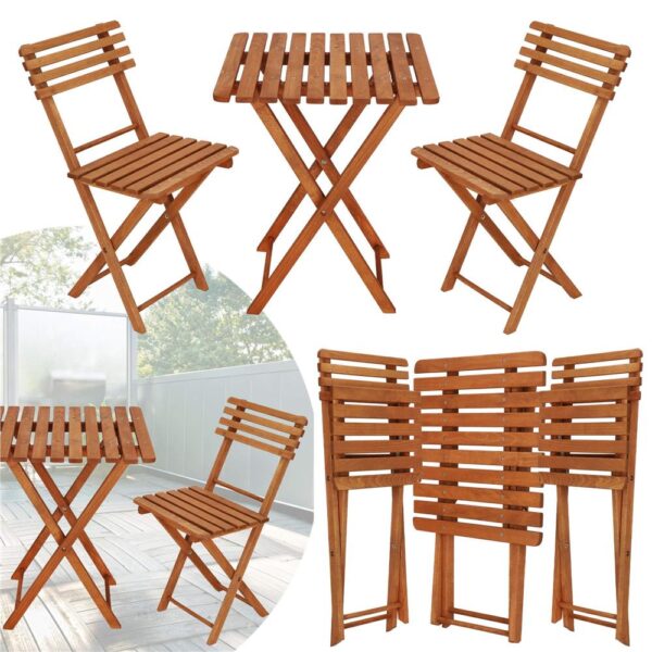 Set mobilier balcon sau terasa din lemn de fag, pliabil, masa 52x51x65 cm si 2 scaune, maro - imagine 10