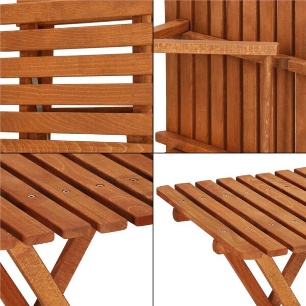 Set mobilier balcon sau terasa din lemn de fag, pliabil, masa 52x51x65 cm si 2 scaune, maro - imagine 14