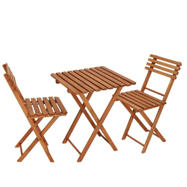 Set mobilier balcon sau terasa din lemn de fag, pliabil, masa 52x51x65 cm si 2 scaune, maro - imagine 2