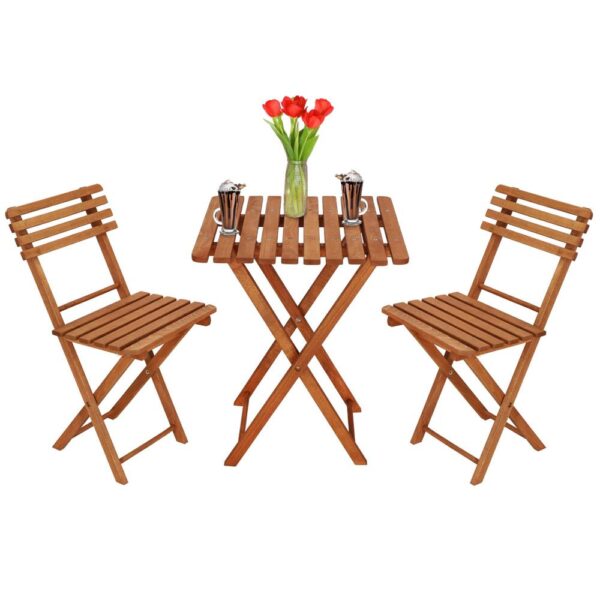 Set mobilier balcon sau terasa din lemn de fag, pliabil, masa 52x51x65 cm si 2 scaune, maro - imagine 3