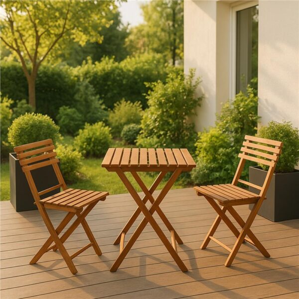 Set mobilier balcon sau terasa din lemn de fag, pliabil, masa 52x51x65 cm si 2 scaune, maro - imagine 30