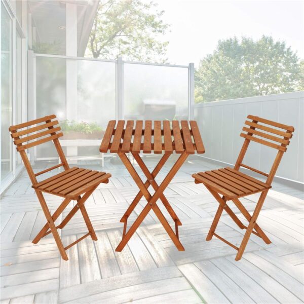 Set mobilier balcon sau terasa din lemn de fag, pliabil, masa 52x51x65 cm si 2 scaune, maro - imagine 6