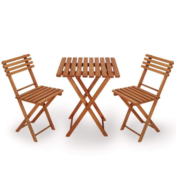 Set mobilier balcon sau terasa din lemn de fag, pliabil, masa 52x51x65 cm si 2 scaune, maro - imagine 7