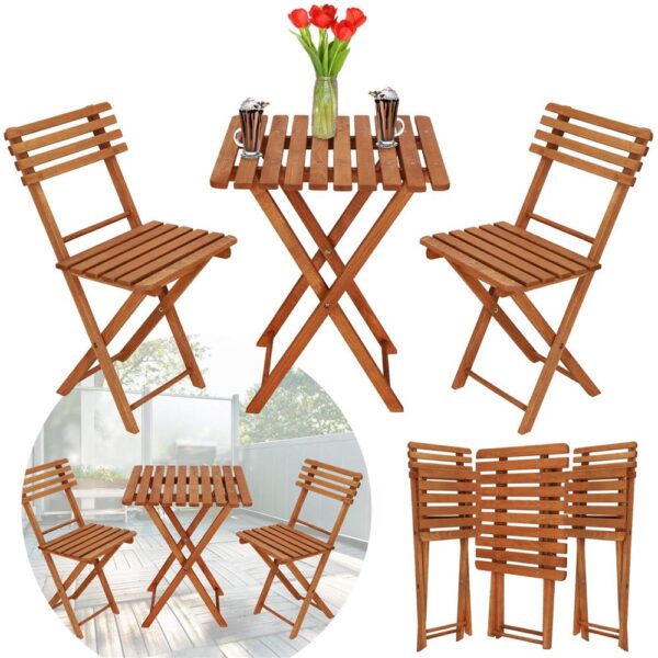 Set mobilier balcon sau terasa din lemn de fag, pliabil, masa 52x51x65 cm si 2 scaune, maro - imagine 8