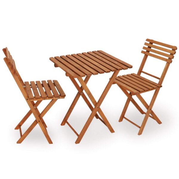 Set mobilier balcon sau terasa din lemn de fag, pliabil, masa 52x51x65 cm si 2 scaune, maro - imagine 9