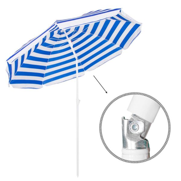 Umbrela de plaja pliabila cu inclinare reglabila, diametru 180 cm, albastru si alb - imagine 12