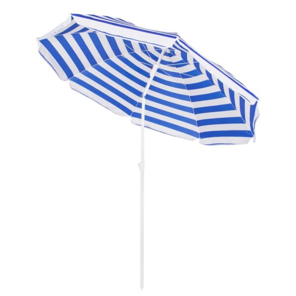 Umbrela de plaja pliabila cu inclinare reglabila, diametru 180 cm, albastru si alb - imagine 16