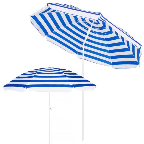 Umbrela de plaja pliabila cu inclinare reglabila, diametru 180 cm, albastru si alb - imagine 17