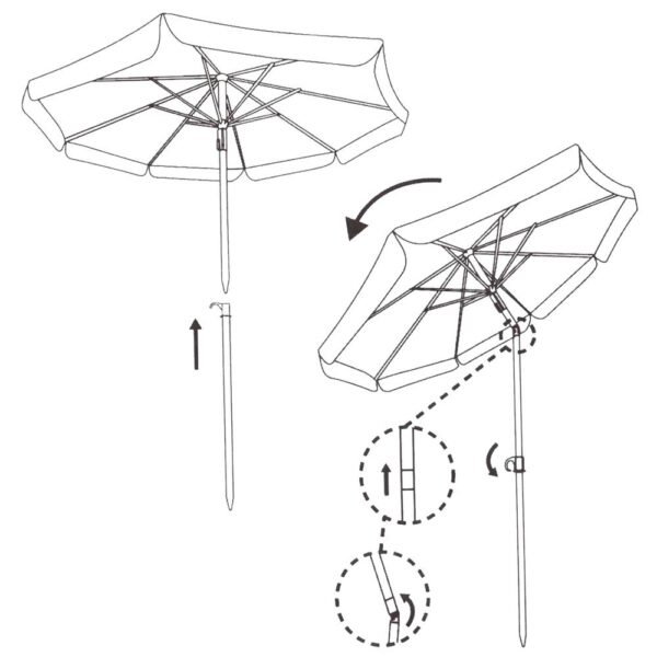 Umbrela de plaja pliabila cu inclinare reglabila, diametru 180 cm, albastru si alb - imagine 9