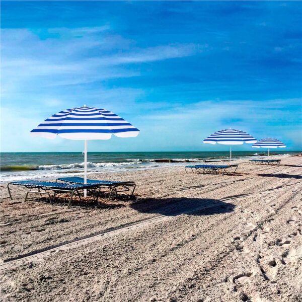 Umbrela de plaja pliabila cu inclinare reglabila, diametru 180 cm, albastru si alb - imagine 10