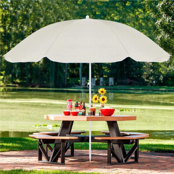 Umbrela de plaja pliabila cu inclinare reglabila, diametru 160 cm, bej - imagine 11