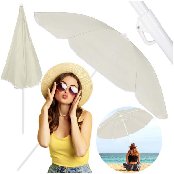 Umbrela de plaja pliabila cu inclinare reglabila, diametru 160 cm, bej - imagine 25