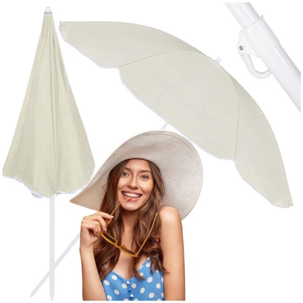 Umbrela de plaja pliabila cu inclinare reglabila, diametru 160 cm, bej - imagine 26