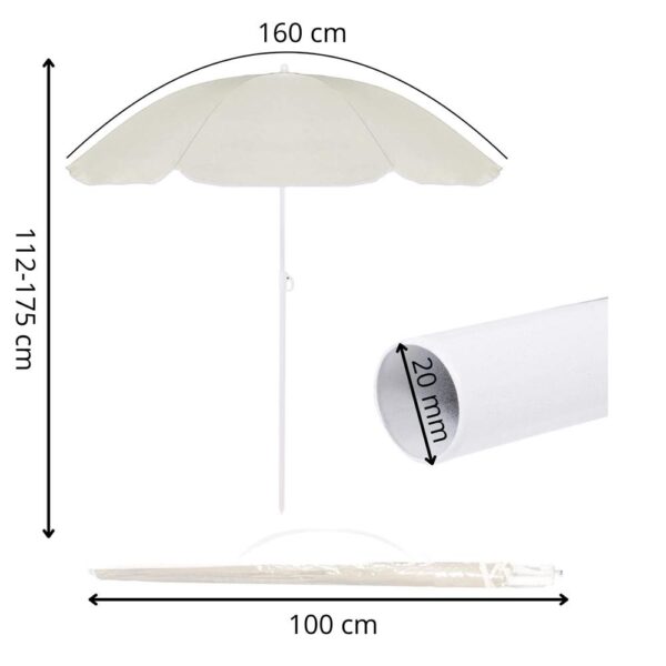 Umbrela de plaja pliabila cu inclinare reglabila, diametru 160 cm, bej - imagine 27