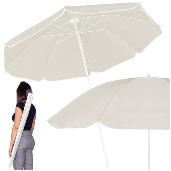 Umbrela de plaja pliabila cu inclinare reglabila, diametru 160 cm, bej - imagine 6