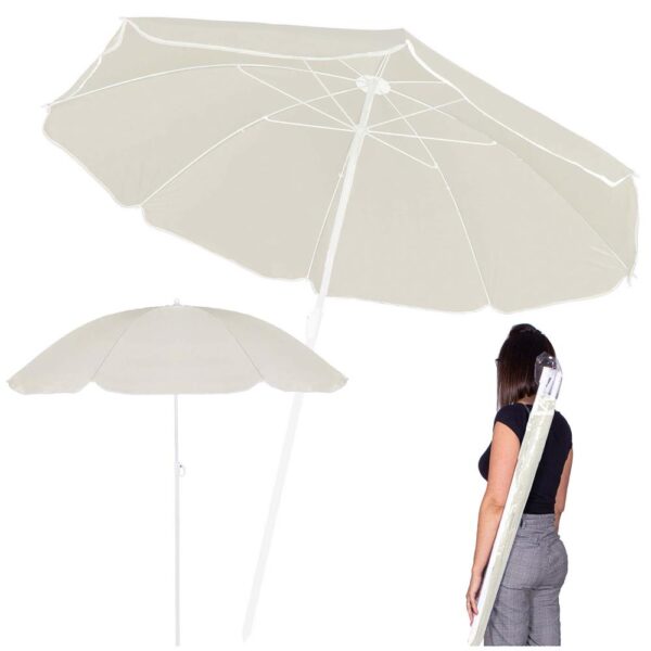 Umbrela de plaja pliabila cu inclinare reglabila, diametru 160 cm, bej - imagine 7