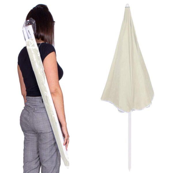 Umbrela de plaja pliabila cu inclinare reglabila, diametru 160 cm, bej - imagine 10