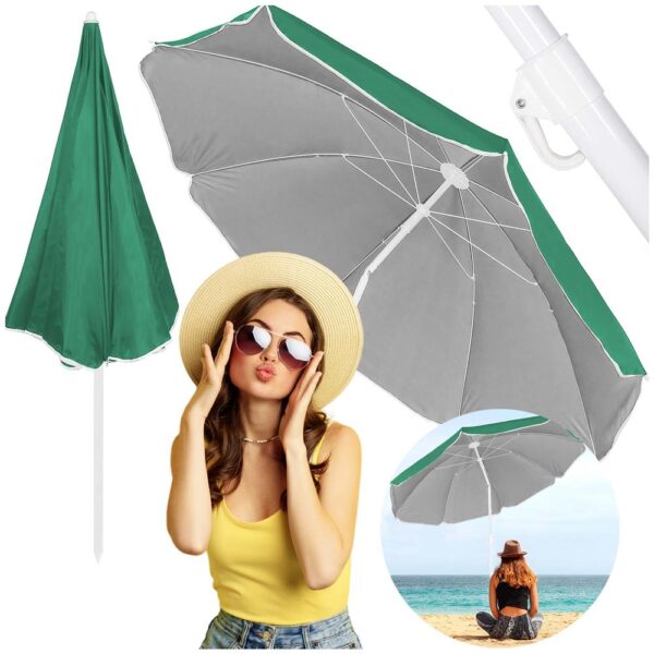 Umbrela de plaja pliabila cu inclinare reglabila, diametru 160 cm, verde - imagine 25