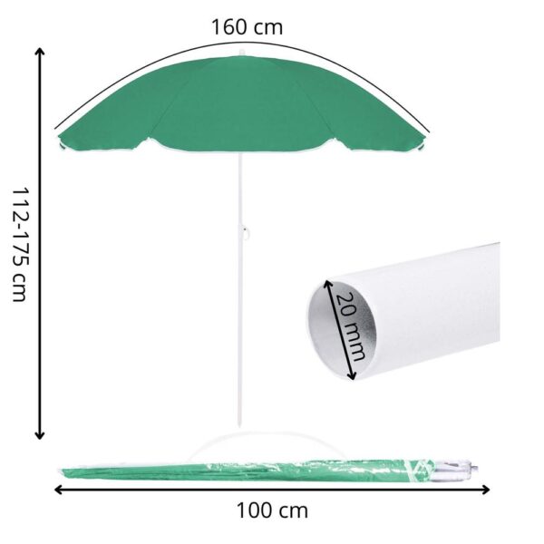 Umbrela de plaja pliabila cu inclinare reglabila, diametru 160 cm, verde - imagine 26