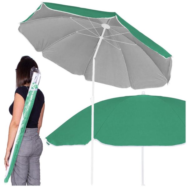Umbrela de plaja pliabila cu inclinare reglabila, diametru 160 cm, verde - imagine 3