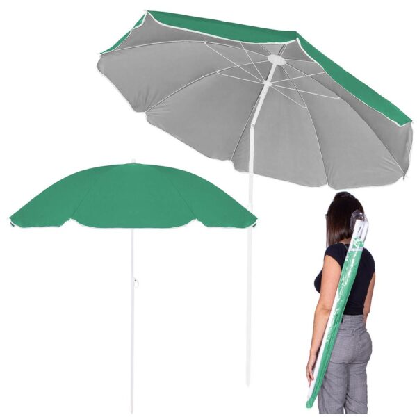 Umbrela de plaja pliabila cu inclinare reglabila, diametru 160 cm, verde - imagine 4