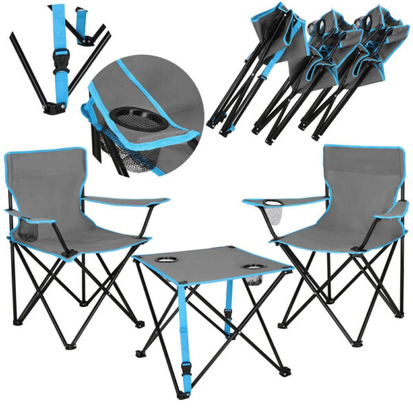 Set masa pliabila cu 2 scaune, structura metalica, husa transport, 47x47x45 cm, gri - imagine 15