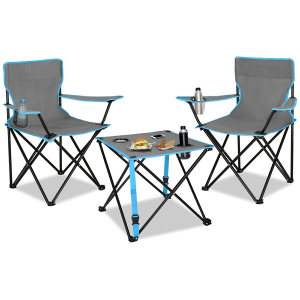 Set masa pliabila cu 2 scaune, structura metalica, husa transport, 47x47x45 cm, gri - imagine 16