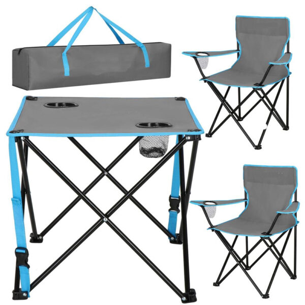 Set masa pliabila cu 2 scaune, structura metalica, husa transport, 47x47x45 cm, gri - imagine 17